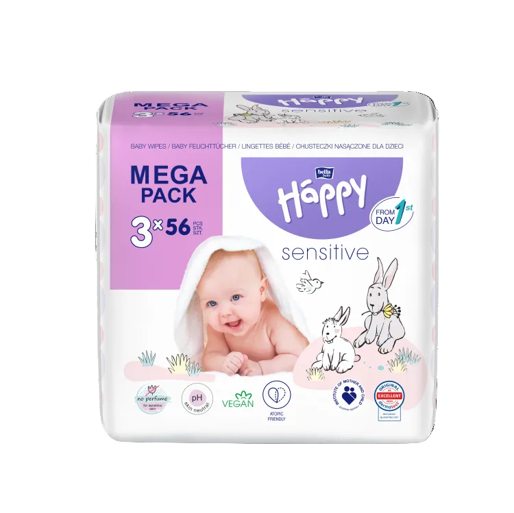 Mega Pack bella baby Happy Feuchttücher Sensitive mit Klickverschluss 3x56 Stück