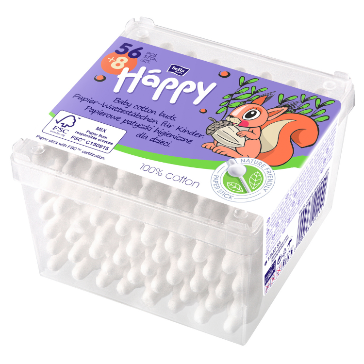 Happy Safety Cotton Swabs with Paper Stem