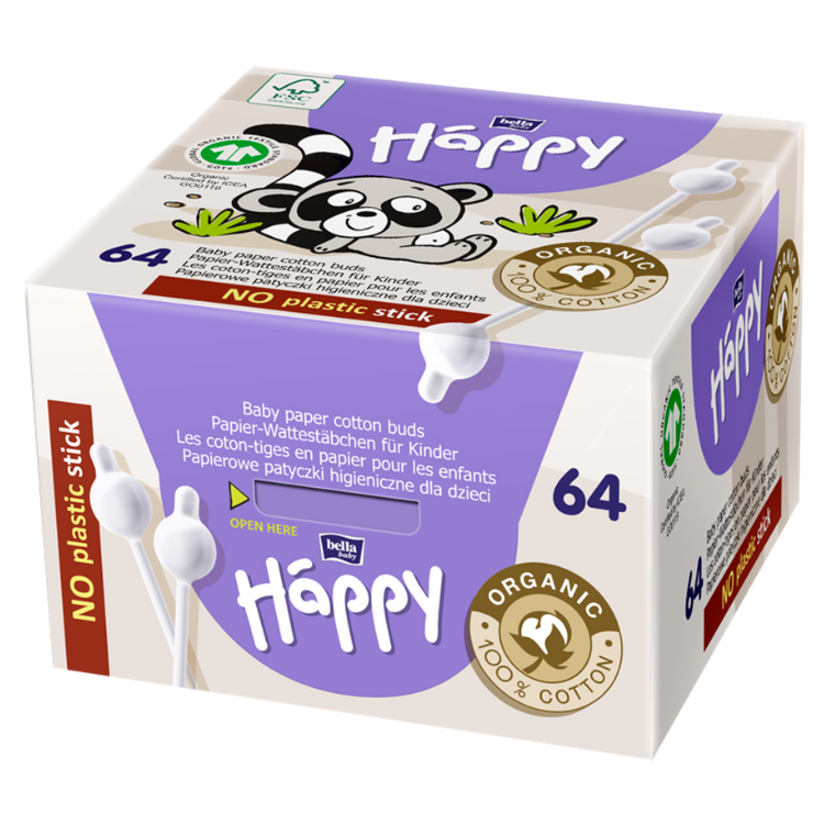 Happy Safety Cotton Swabs with Paper Stem